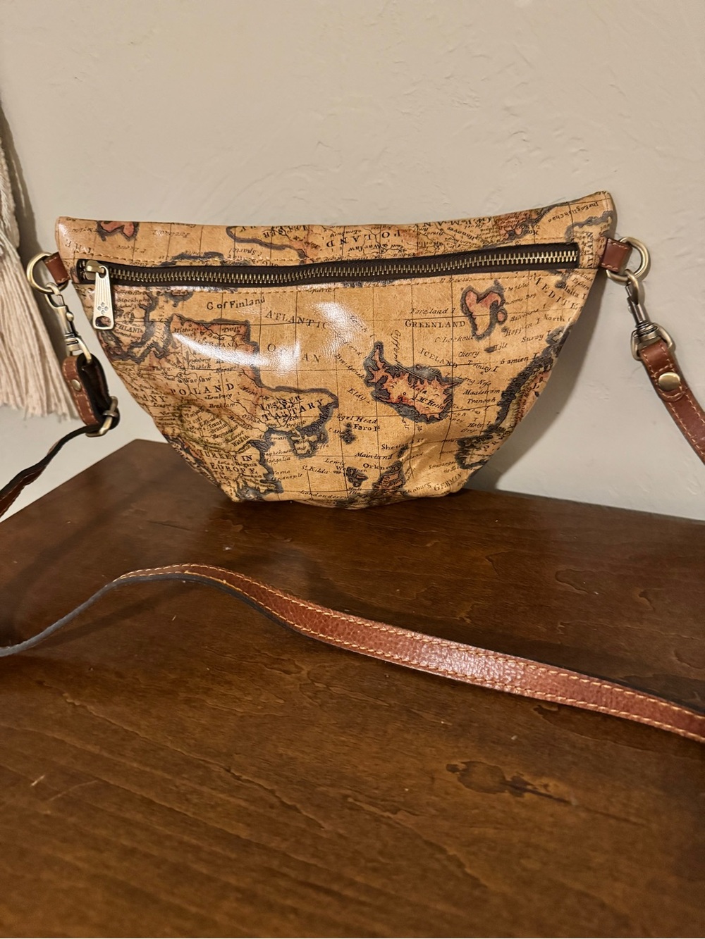 Patricia Nash Leather Tinchi Belt Bag European Map Print - NWOT